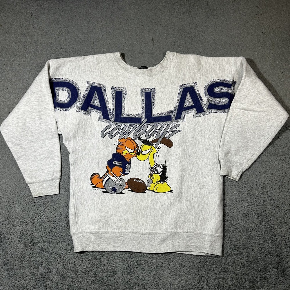 Vintage 90's Dallas Cowboys Garfield Gray Crewneck Graphic Sweater Mediun #1962